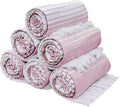 Native Fab Pink Stripe Beach Towels 6 Pack - 100% Cotton Turkish Towel - Oversize 40x71 Inches - Quick Dry, Soft, Sand Resistant Hammam Towels for Adults, Swim, Bath, Pool - Pink and White