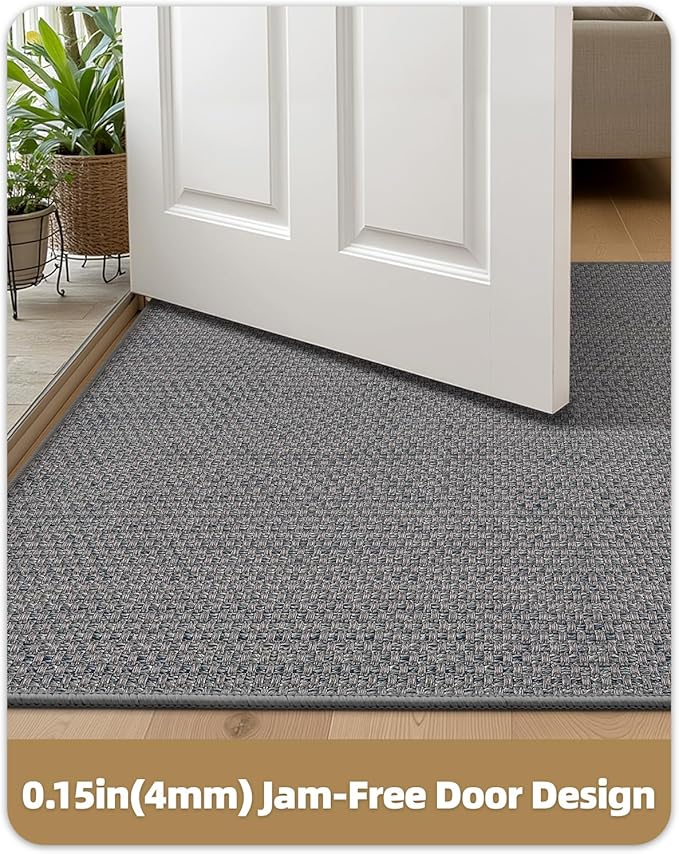 Color&Geometry Ultra-Thin Indoor Door Mat, 32"x48" Low-Profile Non-Slip Entryway Rug with Modern Geometric Texture, Washable Doormat for Indoor Entrance, Front Door, Light Grey (Rolled-up NO Creases)