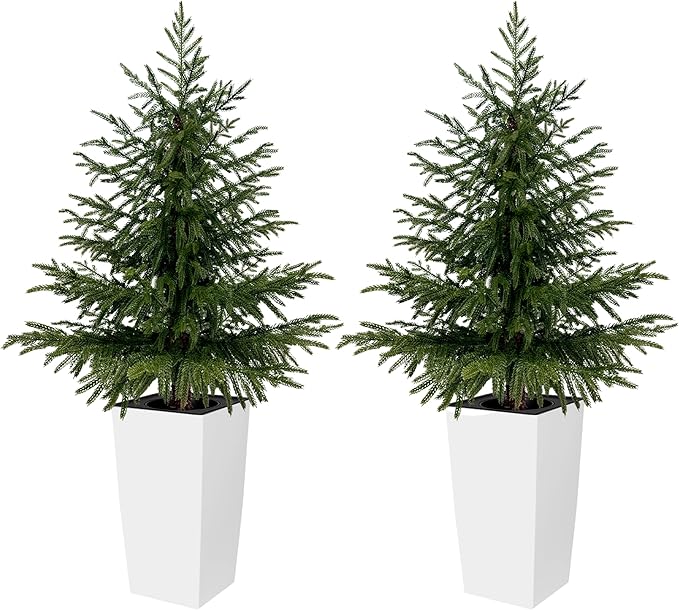 2 Pack 4FT Artificial Norfolk Pine Trees in Modern White Pot, Real Feel Faux Christmas Tree for Indoor Decor, Pet Safe PPC Material, Home and Holiday Style