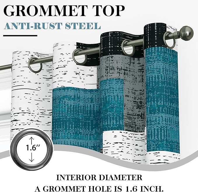 Rustic Blue Grey 100% Blackout Curtains for Bedroom 96 inch Long 2 Panels Set Gray Modern Abstract Geometric Black Out Curtains Insulated Room Darkening Window Drapes for Living Room, 52Wx96L