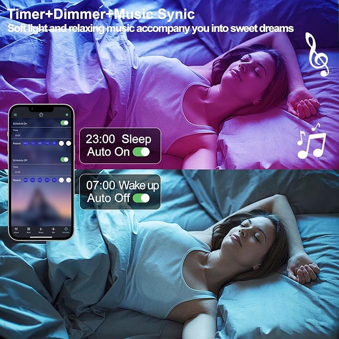 Under Bed Lights Motion Sensor LED Light Strip, 20ft 3 Mode RGB Motion Activated Bed Light with Music Sync and Timer, Color Changing Dimmable LED Light for Bedroom Stair