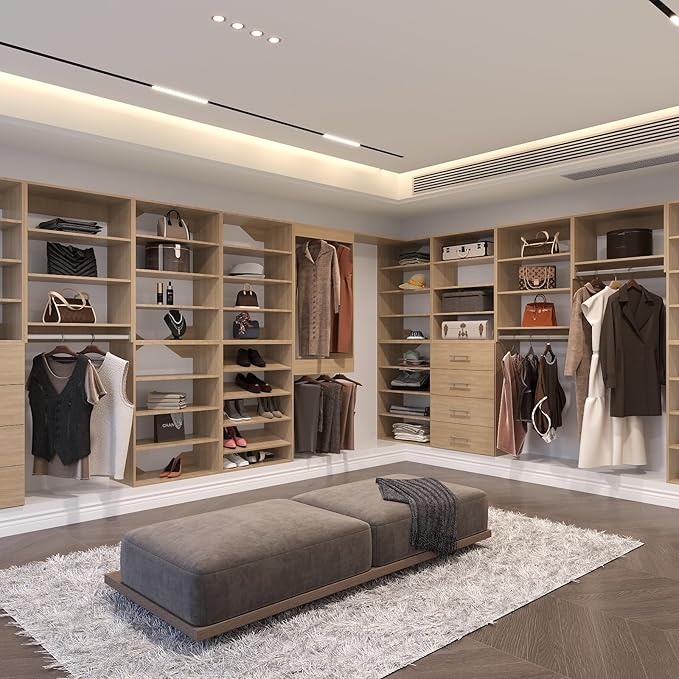 Medium Double Hanging Closet Unit, Modular Closet System, Wood Closet System Organizer with Storage for Walk In Closets, Clothing Rack Closet for Hanging Clothes, Bedroom, Wood, 22.5"W
