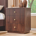 Fluted Night Stand with Charging Station, 21.65" Nightstand with 3 Drawer, 3 Drawer Dresser for Bedroom, Morden End Table Chests of Drawers Bedside Table for Bedroom, Living Room,Brown