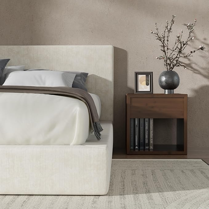 RECCI Cloud Upholstered California King Bed Frame with Headboard, 5 Inch Foam Padded Platform, No Box Spring, Easy Assembly (Cream)