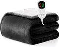 Homemate Electric Heated Blanket Twin Size - 62"x84" Heating Blanket Twin Size 1/2/4/6/8 Hours Auto-Off 10 Heat Level Over-Heat Protection Flannel Sherpa ETL Certification