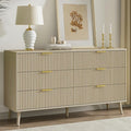 LYNSOM 55" Wide Fluted Dresser for Bedroom with 6 Drawer, Modern Chest of Drawers with Curved Profile Design and Metal Handles, Wood Dresser TV Stand & Storage Organizer for Living Room, Beige