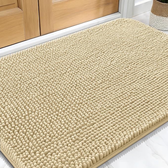 OLANLY Dog Door Mat for Muddy Paws 30x20, Absorbs Moisture and Dirt, Absorbent Non-Slip Washable Doormat, Quick Dry Chenille Mud Mat for Dogs, Entry Indoor Entryway Carpet for Inside Floor, Sand