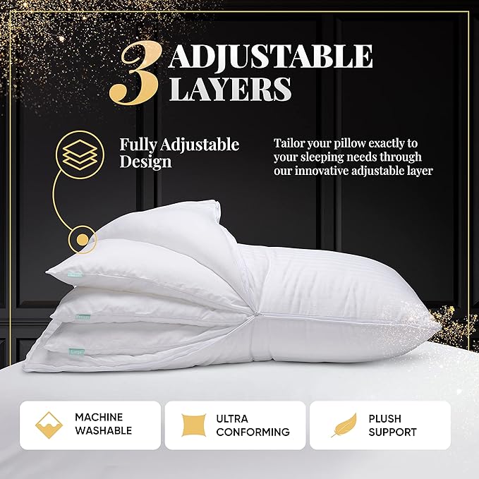 EverSnug Adjustable Pillows for Sleeping, Cooling Support, Set of 2 (King, Down Alternative)