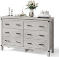 LINSY HOME Farmhouse 6 Drawer Double Dresser for Bedroom, 53” Wide Rustic Wood Chest with Deep Drawers, Modern Dressers with Storage and Metal Handles for Closet, Living Room, Hallway, Wash Grey