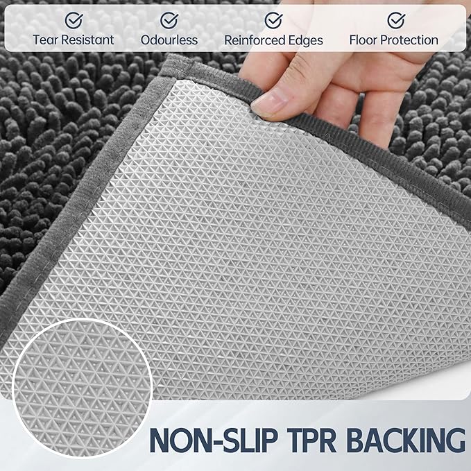 Dog Door Mat for Muddy Paws, 60" x 30" Chenille Absorbent Front Door Mat Inside, Large Runner Mud Mat for Dogs, Trap Dirt Washable Non Slip Outdoor Indoor Entrance Doormats, Grey