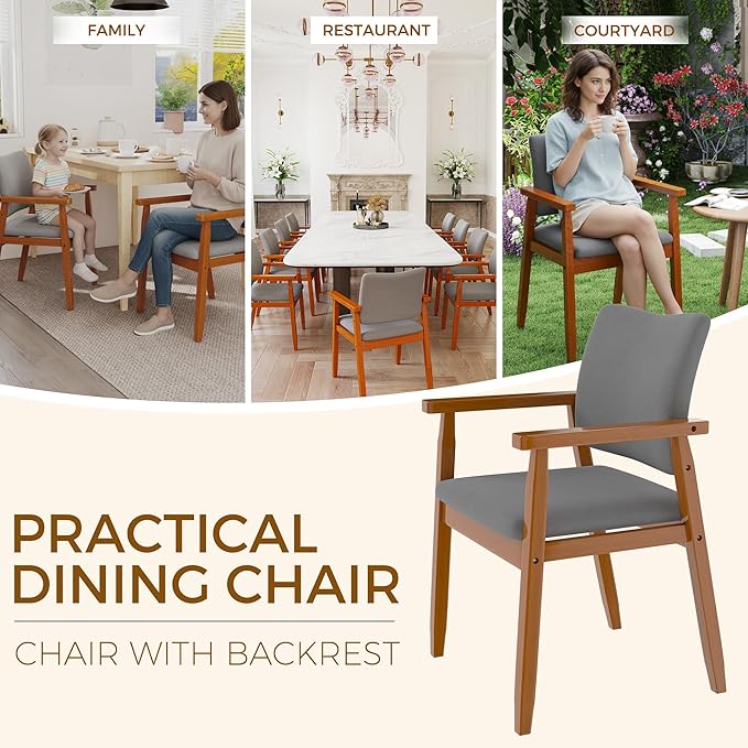 thksbought Mid Century Modern Walnut Dining Chairs Wood Arm Grey Fabric Kitchen Cafe Living Room Decor Furniture