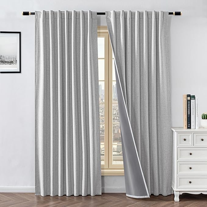 100% Blackout Curtains for Living Room, 108 Inch Curtains 2 Panel Set Light Blocking, Back Tab & Rod Pocket Thermal Insulated Drapes Bedroom Windows Home Decor(52W × 108L inch, Off-White)