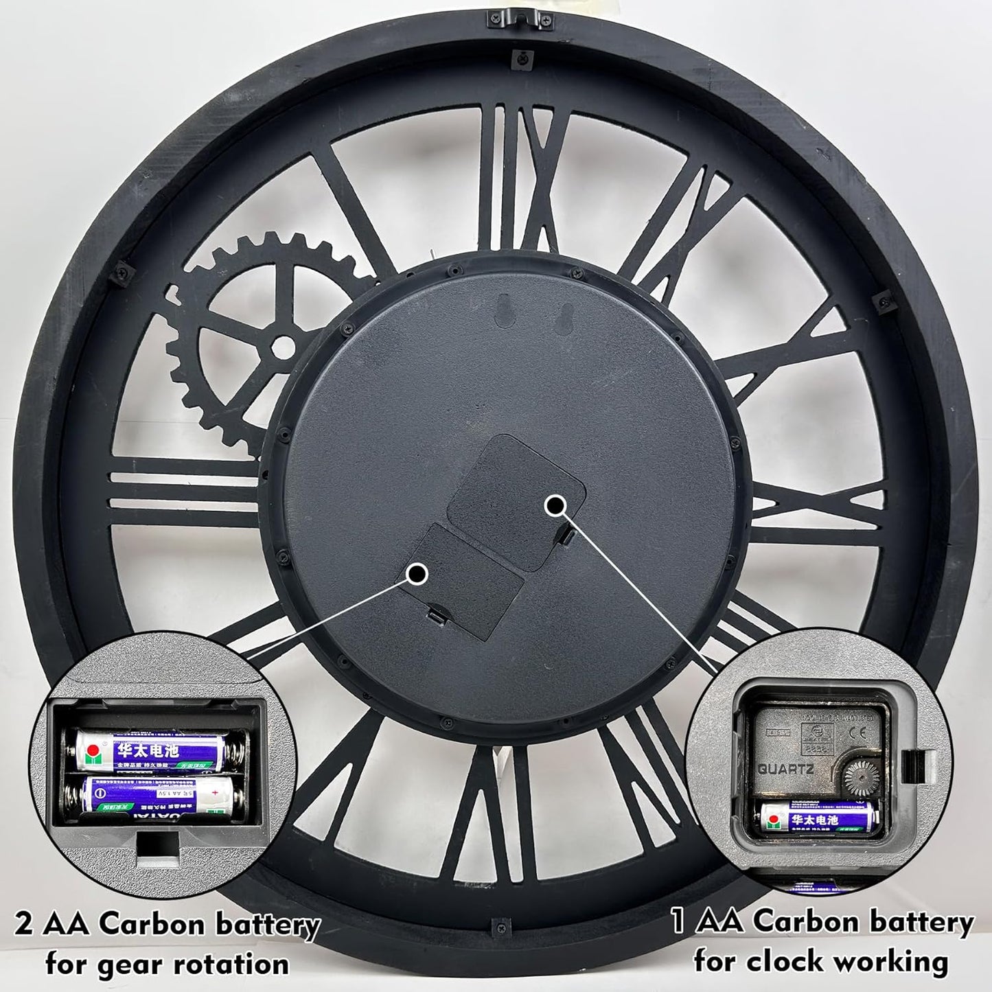 The B-Style Large Wall Clock 24 inch Moving Gear Wall Clock Oversized Vintage Farmhouse Wall Clocks for Living Room Decor Rustic Industrial Wood Clock (Walunt Wood and Bronze)