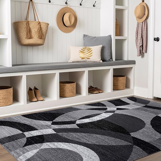 Rugshop Gray Modern Geometric Area Rug, Abstract Circles, High-Traffic, Non-Shedding, for Living Room, Bedroom and Home Office, 5'3" x 7'3"