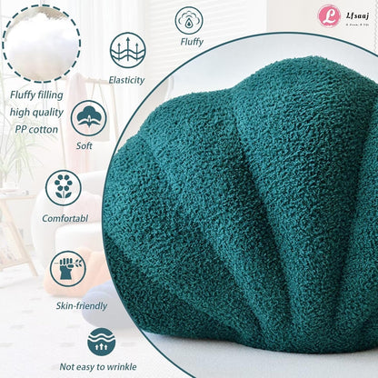 Emerald Green Seashell Throw Pillows, Shell Shaped Throw Pillows, 13 Inch Soft Home Decorative Pillow Plush Cushion for Bed Couch Living Sofa Room Decor Accent Throw Pillow