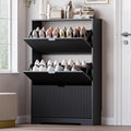 Entryway Shoe Cabinet with 3 Flip Drawers, Narrow Shoe Organizer Cabinet with Fluted Panel and Adjustable Shelves for Foyer, Hallway