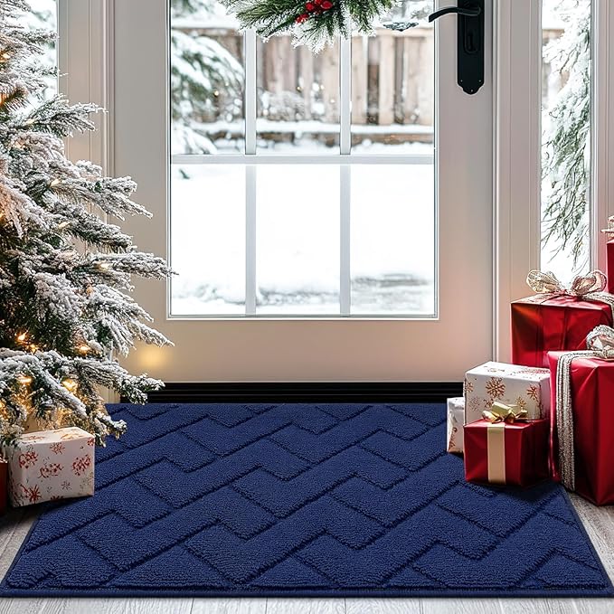 hicorfe Indoor Doormat,Front Back Door Mat TPR Backing Non Slip Mats 20"x31.5" Absorbent Resist Dirt Entrance Doormat Inside Floor for Entryway Washable Low-Profile(Navy Blue)