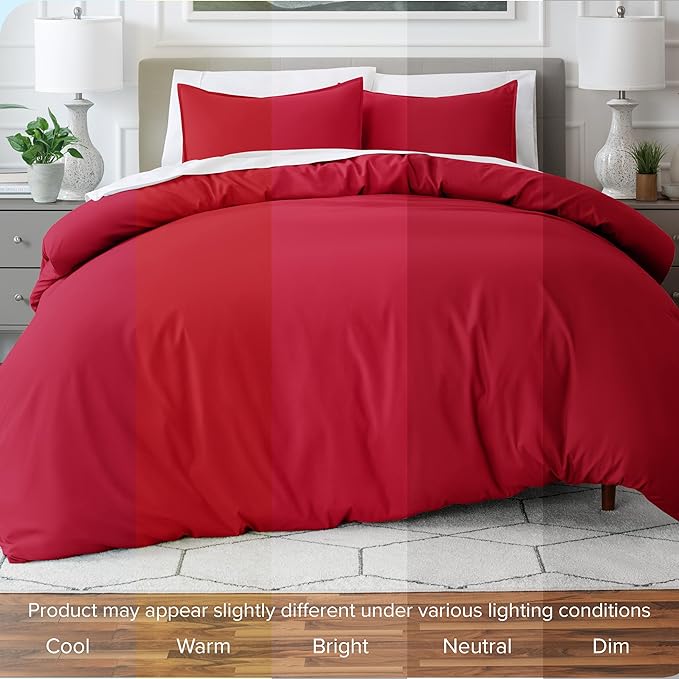 Bare Home Bedding Duvet Cover King Size - Premium 1800 Super Soft Collection - Lightweight, Cooling - Soft Breathable Bedding Duvet Cover (King, Red)
