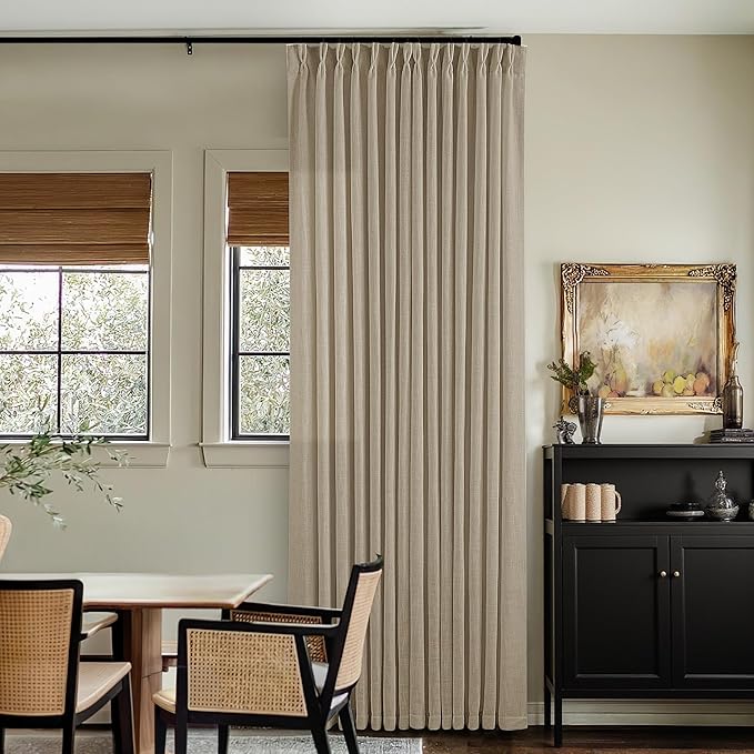 Dark Flax Linen Curtains 120 Inches Long for Living Room Bedroom Pinch Pleated Back Tab Privacy Curtains 120 Inch Length 2 Panels Light Filtering Greige Tan Brown Farmhouse Drapes 10 FT