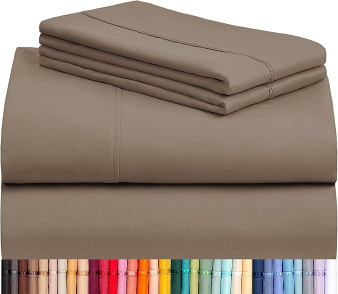 LuxClub 4 PC Queen Sheet Set, Deep Pockets Wrinkle Free Cooling Bed Sheets Hotel Bedding for Women, Men, Includes 1 Fitted Sheet, 1 Flat Sheet and 2 Pillowcases-Soft Dark Khaki
