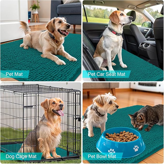 OLANLY Dog Door Mat for Muddy Paws 24x16, Absorbs Moisture and Dirt, Absorbent Non-Slip Washable Doormat, Quick Dry Chenille Mud Mat for Dogs, Entry Indoor Entryway Carpet for Inside Floor, Lake Blue