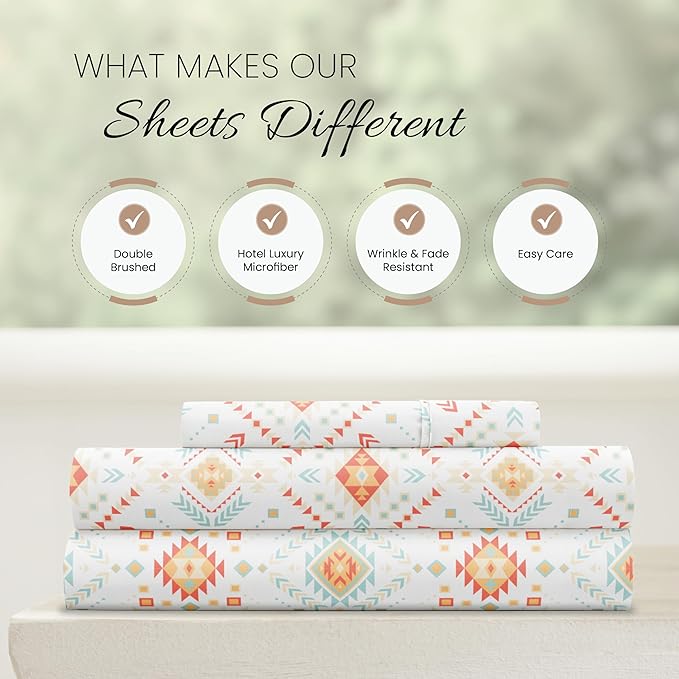 Linen Market 3 Piece Twin Bedding Sheet Set (Aztec Coral) - Sleep Better Than Ever with These Ultra-Soft & Cooling Bed Sheets for Your Twin Size Bed - Deep Pocket Fits 16" Mattress