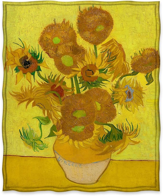 Jekeno Vase with Fifteen Sunflowers Blanket Gifts for Women Kids Girls Flower Floral Art Decor for Home Bedroom Living Room Soft Cozy Throw Blankets 50"x60"