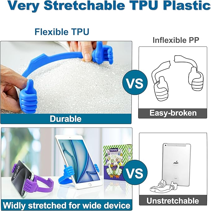 Honsky Thumbs up Cell Phone Stand Holder, Ok Stand Tablet Stand Cradle for Desk Desktop Smartphone Cellphone Mobile Phone Tablets - Universal Adjustable Flexible - Light Blue/Light Yellow