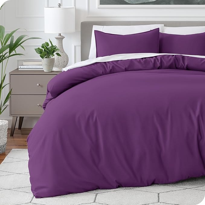 Bare Home Bedding Duvet Cover Queen Size - Premium 1800 Super Soft Collection - Lightweight, Cooling Duvet Cover - Soft Breathable Bedding (Queen, Plum)