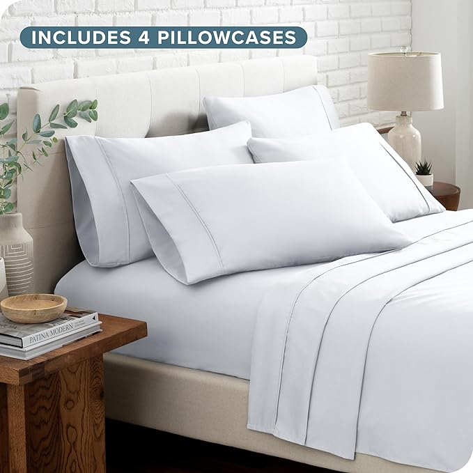 Bare Home Hotel Luxury Full Sheet Set, Extra Soft - 6 Piece Set - Deep Pockets - Easy Fit - Cooling & Breathable - Wrinkle, Fade, Stain Resistant - Includes 4 Pillowcases (Full, White)