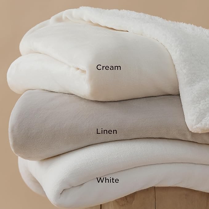 Bedsure GentleSoft Sherpa Fleece Blankets King Size for Bed - Thick and Warm Throw for Women and Men, Soft Fuzzy Plush King Blanket for Winter, Linen, 108x90 Inches