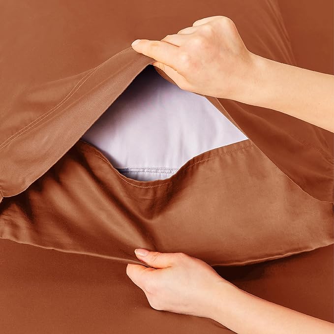 Bedsure Queen Sheet Set, Rayon Derived from Bamboo, Cooling Sheets, Breathable & Soft, Deep Pocket Up to 16 Inches, Hotel Luxury Silky Bedding for Hot Sleepers, Burnt Orange
