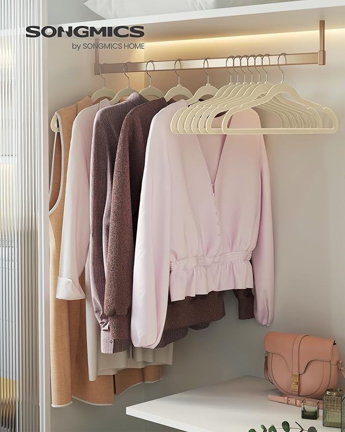SONGMICS Velvet Hangers 60 Pack, Non-Slip Clothes Hangers with Silver-Colored Swivel Hooks, Slim Space-Saving for Closet, Heavy-Duty, Summer Sand UCRF036LF02S