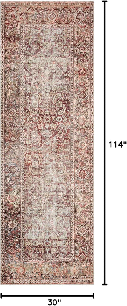 Loloi Layla Collection LAY-11 Cinnamon/Sage 2'-6" x 9'-6" .13" Thick Runner Rug, Soft, Durable, Vintage Inspired, Distressed, Low Pile, Non-Shedding, Easy Clean, Printed, Living Room Rug