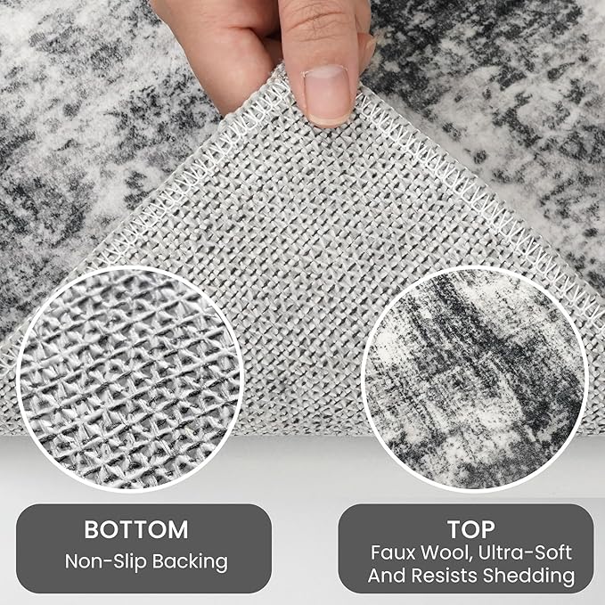 IOHOUZE Abstract Runner Rug 3x20 Ft Extra Long Washable Runners for Hallways, Non Slip Kitchen Runner Printed Faux Wool Entryway Runner Indoor, Modern Abstract Floor Carpet for Hall Stair, Black Grey