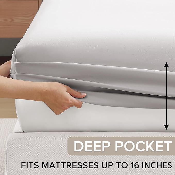 UGG Cali King Sheet Set 4-Piece Luxury Cooling Sheets Deep Pockets Premium Bedding with 2 Shams Hypoallergenic Machine Washable Soft Lightweight Bed Set for Room, California King, Stone Grey (Hedi)