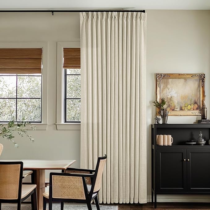Linen Pinch Pleated Linen Curtains 2 Panels for Living Room Bedroom Memory Training Shaped Semi Sheer Pleat Drapes with Hooks Rings Light Filtering Window Curtain 40x80