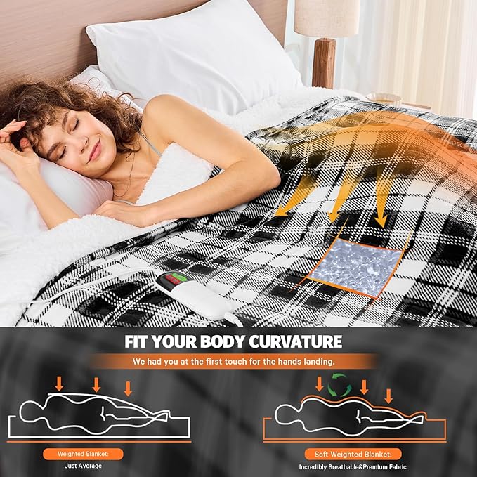 Grey Heated Weighted Blanket for Adults 20Lbs Queen Size 60"x80", 2-in-1 Electric Heating Pad Lap Heavy Blanket for 190-210lbs for Bed Couch, 10 Level 8H Auto Off, Birthday Gifts for Men Dad Boyfriend