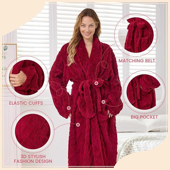 MIZZEO Microfiber Robes for Women, Cozy Soft Warm Plush Women Robe Plush Long Bathrobe