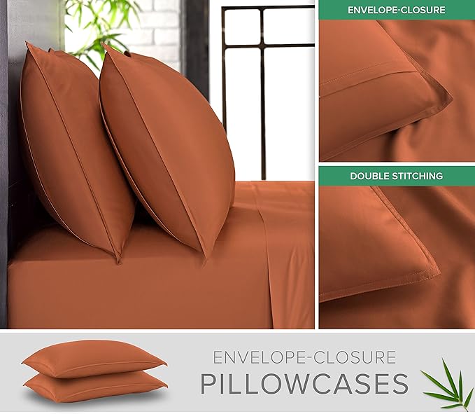 Pure Bamboo California King Sheets, Genuine 100% Organic Viscose Derived from Bamboo Bed Sheet Set, Soft & Cooling, Double Stitching, 2 Year Quality Promise (California King, Terracotta)