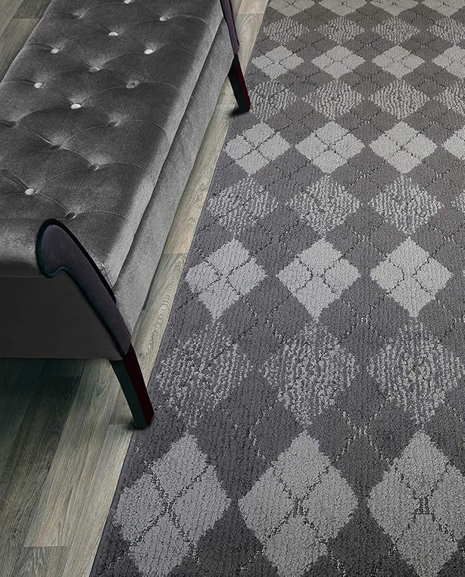 Custom Length Hallway Runner Rug,Slip Resistant,Squares Anthracite, 26 Inch X 6 feet, Sold and Priced Per Foot
