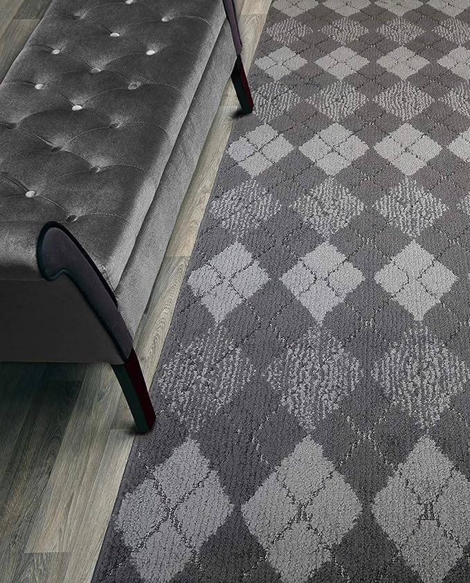 Custom Length Hallway Runner Rug,Slip Resistant,Squares Anthracite, 26 Inch X 2 feet, Doormat, Sold and Priced Per Foot