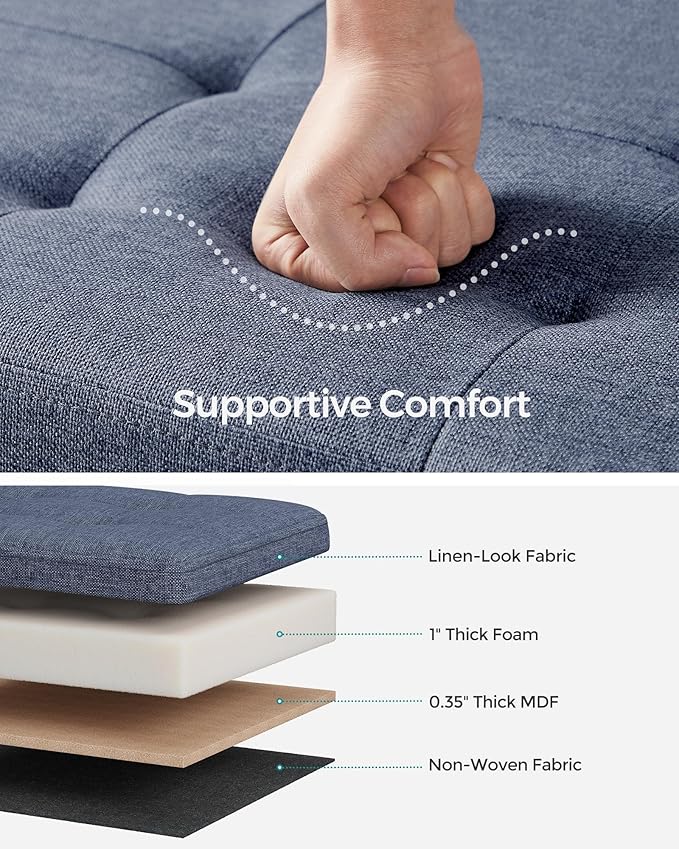 SONGMICS MAZIE Collection - 43 Inches Folding Storage Ottoman Bench, Ottoman Foot Rest, End of Bed Bench, Storage Chest, Load 660 lb, for Living Room, Bedroom, Entryway, Misty Blue ULSF077Q01