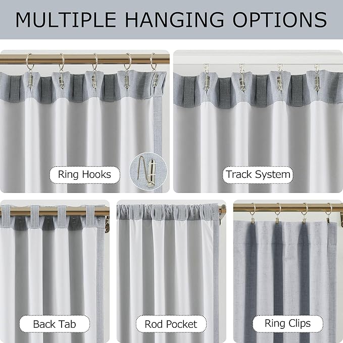 Vision Home Blue Fog Linen Full Blackout Curtains 84 inch Long for Bedroom Living Room Darkening Soundproof Window Panels Thermal Insulated Rod Pocket Back Tab Farmhouse Drapes 56" Wx84 Lx2