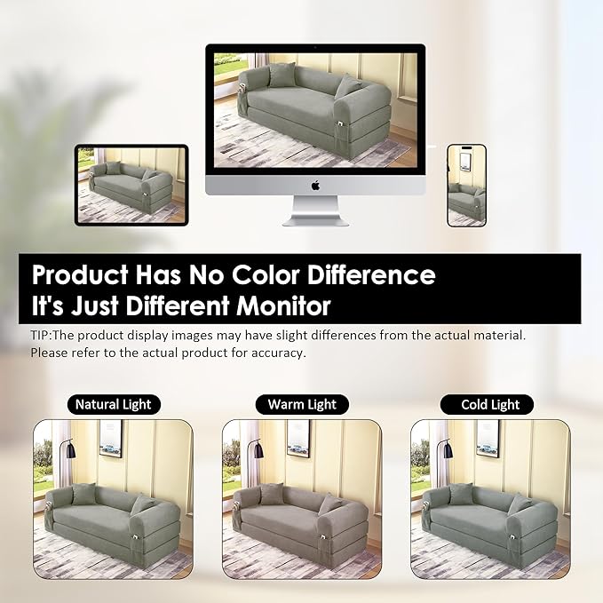 80" Convertible Sofa Bed, Corduroy Deep Seat Folding Pull Out Couch with Pillows, No Assembly Modern Boneless Couch Compression Sofa in Box, Floor Sofa with Storage Pocket for Living Room,Light grey