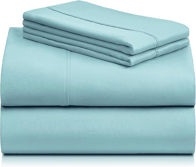 LuxClub 3 PC Twin XL Sheet Set, Deep Pockets Wrinkle Free Cooling Bed Sheets Hotel Bedding for Women, Men, Kids & Teens, Includes 1 Fitted Sheet, 1 Flat Sheet and 1 Pillowcase-Silky Soft Aqua