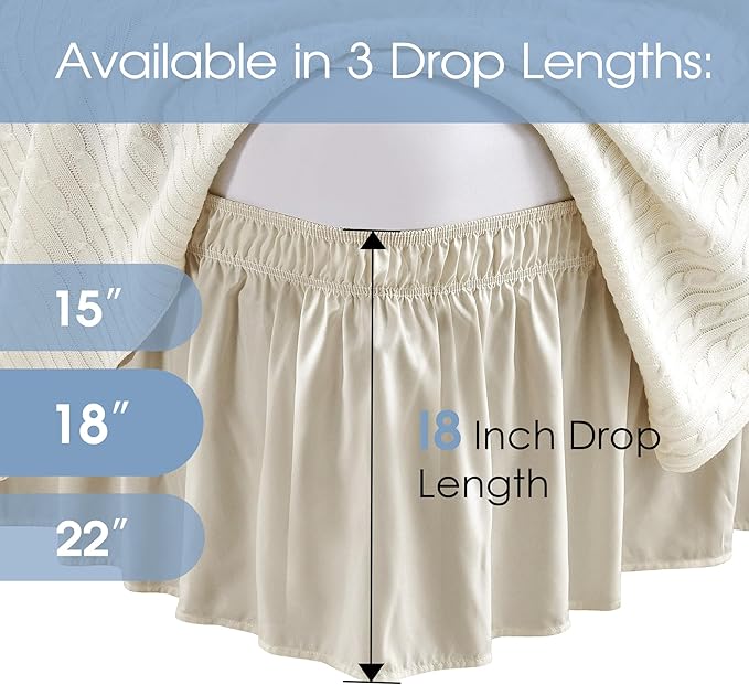 FreshCulture King Bed Skirt, Dust Ruffle for King Size Bed, Easy Fit with 18-Inch Tailored Drop, Elastic Wrap Around Bed Skirt King Size, Hotel Quality Bed Skirts for Adjustable Bed (Cream)