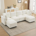 116'' 4-Seater Modular Sectional Cloud Sofa with 2 Ottomans, U-Shaped Couch for Living Room, Modern Deep Seat Sofa with Soft Back Cushions, Chenille Beige