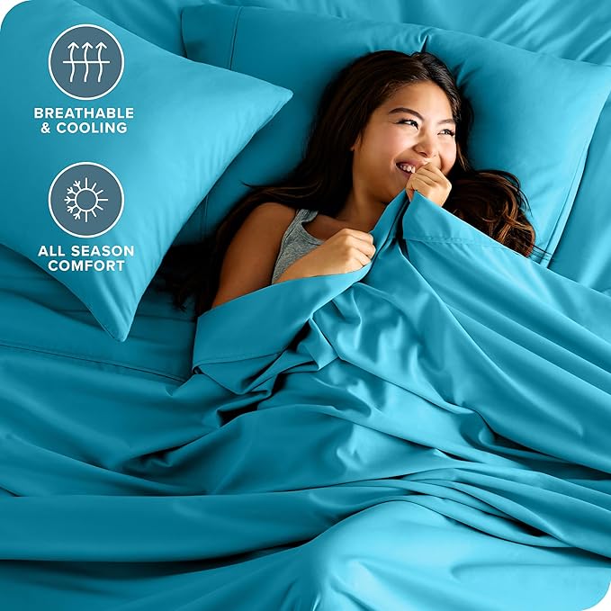 Bare Home Hotel Luxury Twin XL Sheet Set, Extra Soft - 4 Piece Set - Deep Pockets - Easy Fit - Cooling & Breathable - Wrinkle, Fade, Stain Resistant - Includes 2 Pillowcases (Twin XL, Aqua)