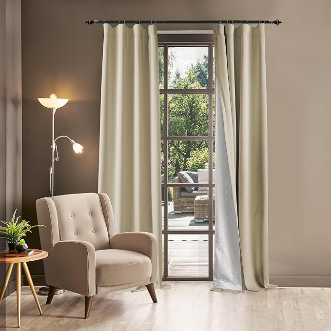 100% Blackout Thermal Insulated Curtains, 3 Layers Noise Absorbing, Soundproof Back Tab Drapes for Sliding Glass Door Baby Nursery Bedroom with Hooks, Beige 50x108 Inch Set of 1